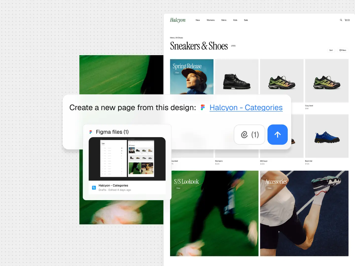 Figma category-page design attached to a request for creating a new governed ecommerce page