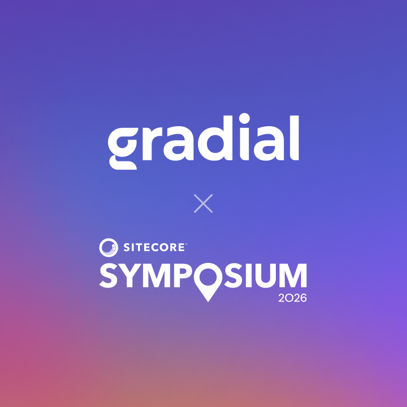 Gradial and Sitecore Symposium 2026 logos on a purple, blue, and pink gradient
