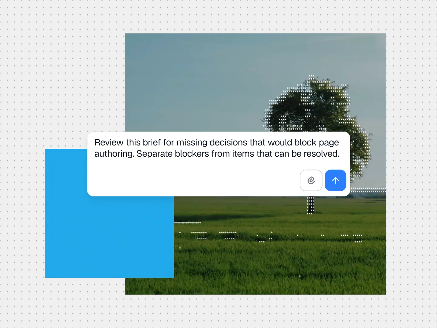 Prompt asking Gradial to review a brief for missing decisions that could block page authoring